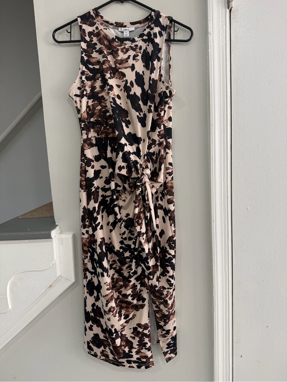 Bar III Beige and Brown Animal-Print Faux Tie-Waist Midi Dress - Picture 7 of 7